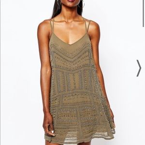 River Island // Premium Khaki Embellished Slip Dress Size US 12 / AUS 16